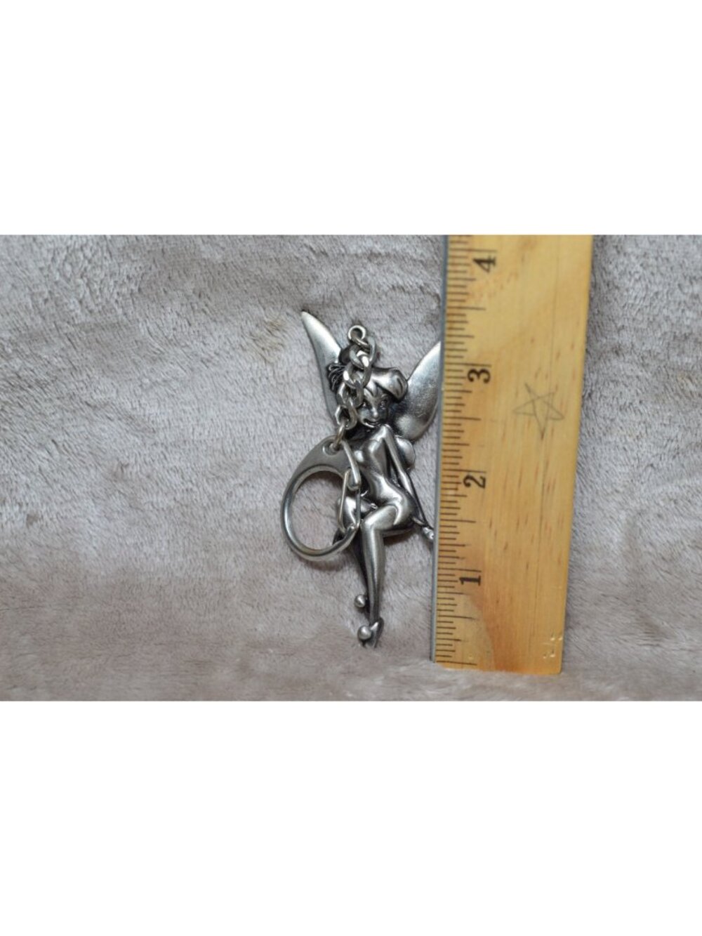 Disney Tinker Bell Pewter Keychain Sassy Fairy Metal Key Ring Bag Charm Retro - Picture 4 of 5